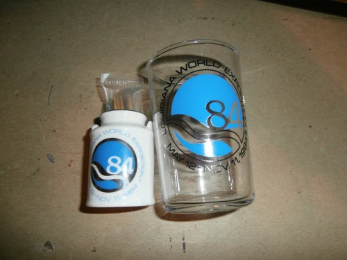 Vintage 1984 Louisiana World Exposition Toothpick Holder Milk Can & Glass