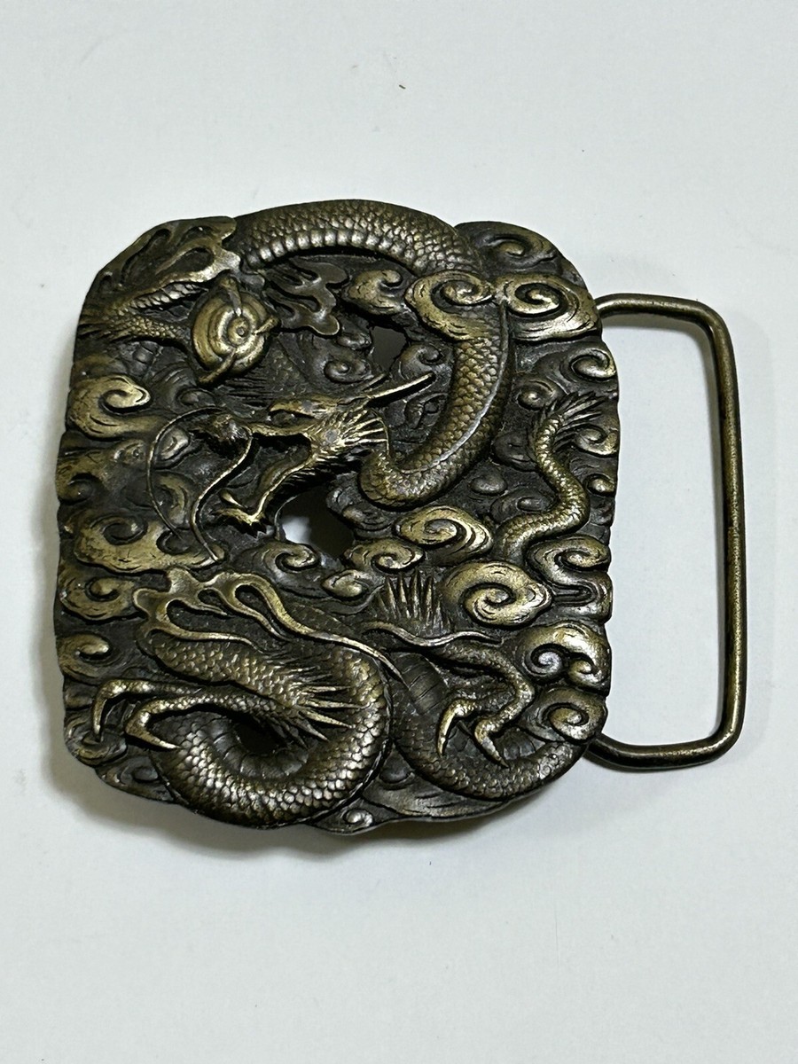 Vintage Asian Dragon Brass Belt Buckle Bergamot Brass Works 1974