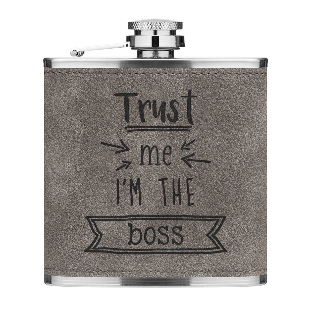 Trust Me I'm The Boss 6oz PU Leather Hip Flask Grey Funny Best Favourite