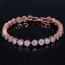 Chic 585 Rose Gold Cubic Zirconia Bridal Round Crown Tennis Chain Link Bracelet