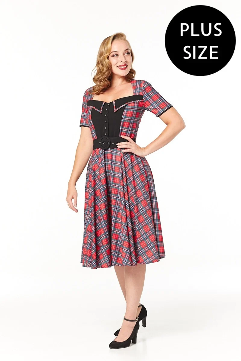 Dolly Red Check Dress Tartan Sheen Timeless Plus Size 18 20 22