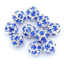 Silver Plated Blue Crystal Rhinestone Disco Round Ball Beads Findings Crafting 
