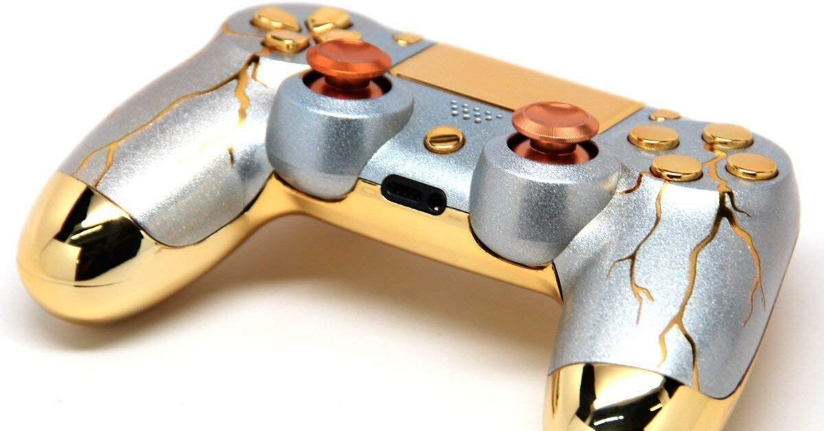 Chrome Gold Full UN-MODDED Pro Custom Controller compatible with PS4  CUH-ZCT2U