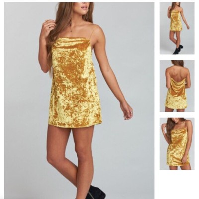 yellow crushed velvet dress