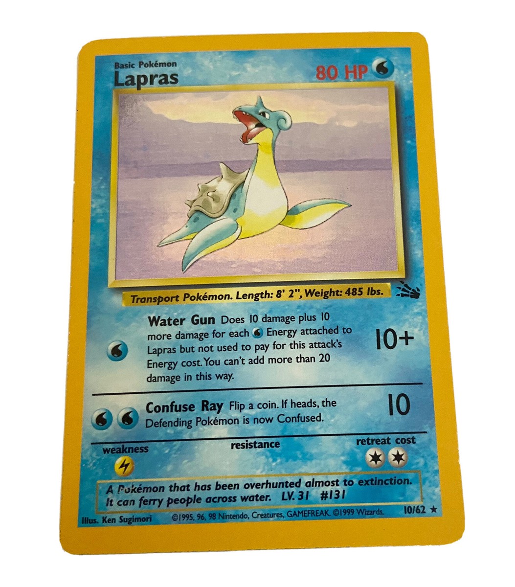 Lapras 10/62 Pokemon Card Holo Rare Unlimited Edition 1999 Lapras 10/62 Pokemon Card Holo Rare Unlimited Edition 1999