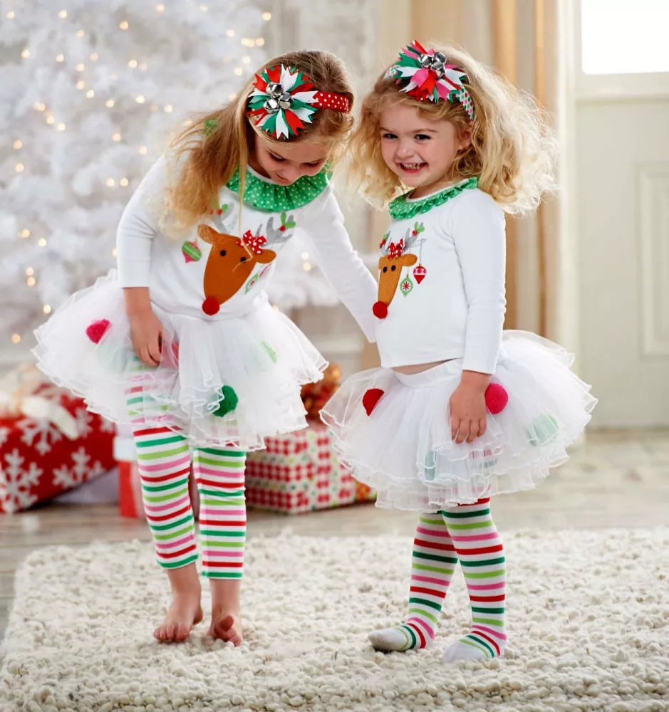 Christmas Kids Baby Girls Reindeer Tops +Tutu Pants Leggings