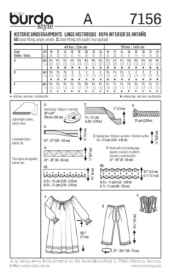 Burda Patron Couture 7156 - Sous-Vêtements Historiques Femme Tailles 38-52