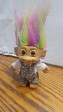 Vintage Russ Troll Bright Of America Rainbow Doll With Overalls Heart Earring