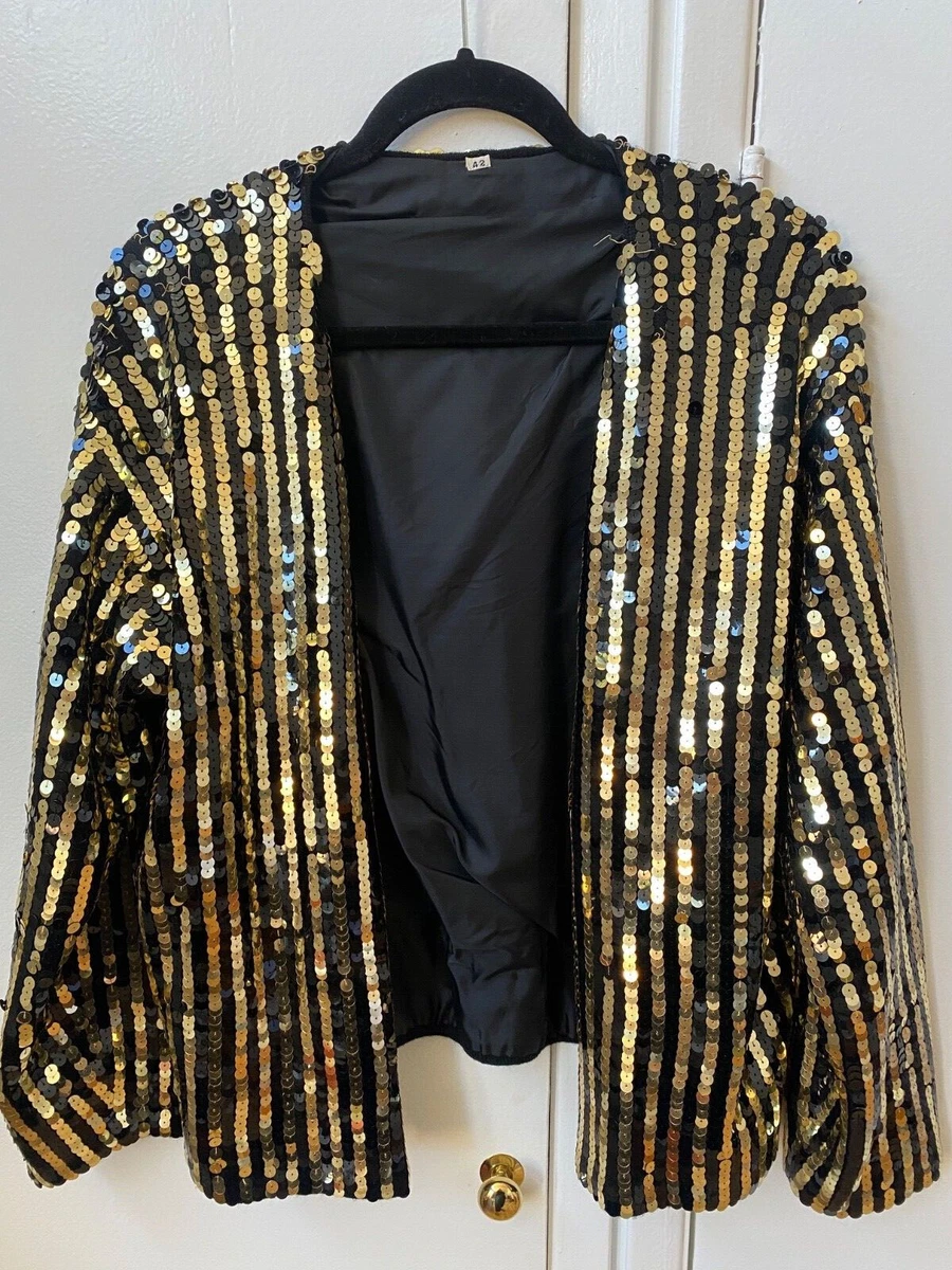 Vintage Black and Gold Sequin Jacket size large the jacket is in good condition