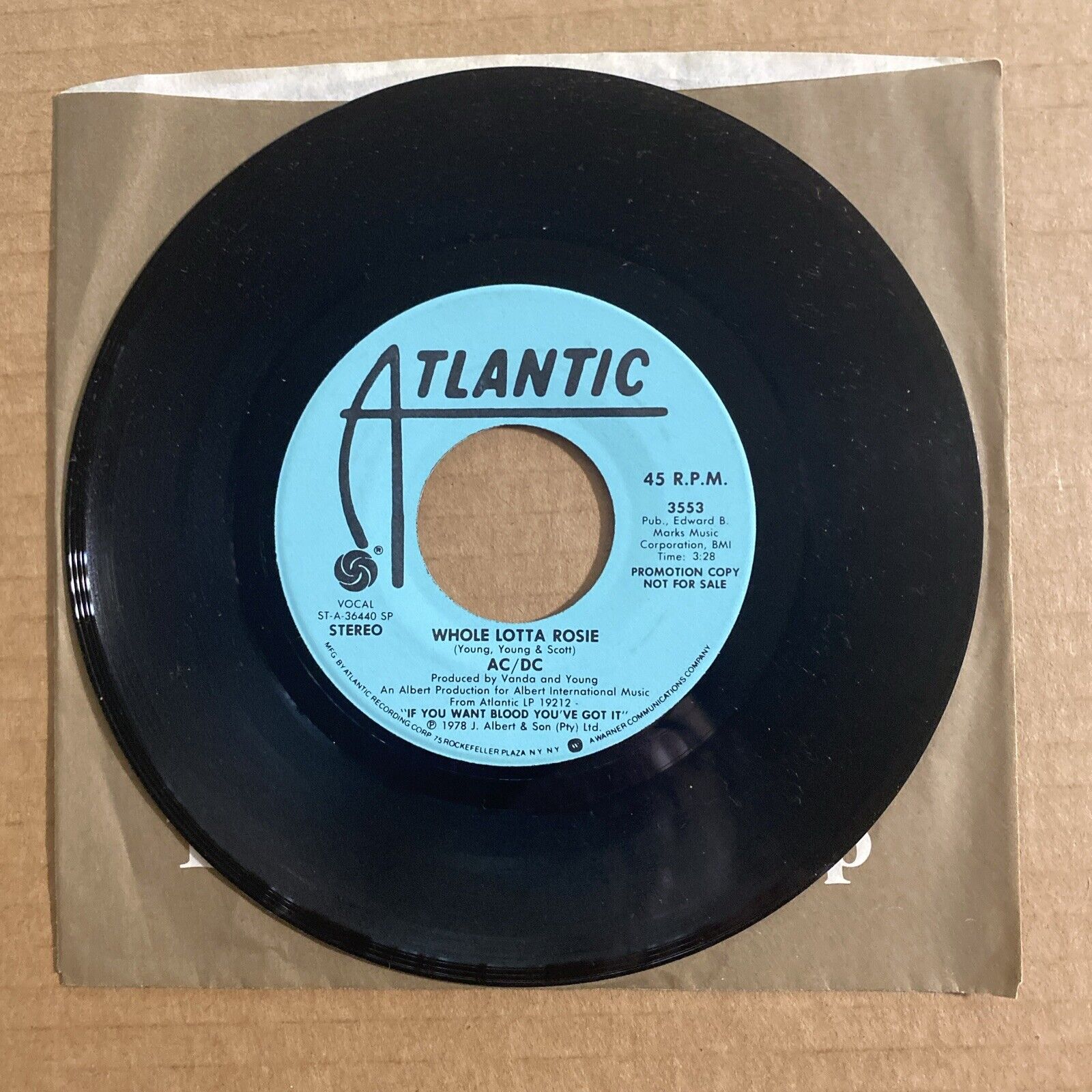 AC/DC - Whole Lotta Rosie - Used Promo 7" Single - US 1978 Atlantic - NM Vinyl