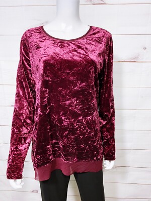 Simply Vera Vera Wang Womens Velvet Tunic Sz XL Burgundy Round Neck Long  Sleeve
