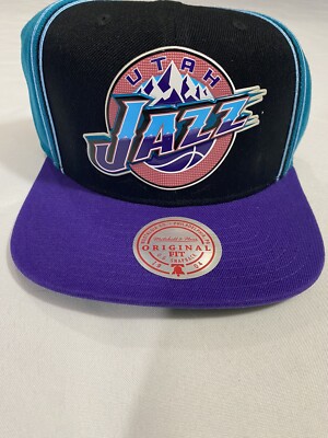 New Black Purple Teal Mitchell & Ness Utah Jazz 7 3/8 Fitted Hat