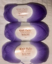 3 Skeins Knit Picks 100 Merino Wool Purple Yarn Iris Lot: 84280 50g 123 Yards