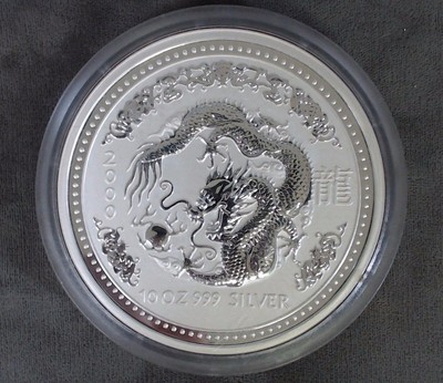 2000 10 oz Silver Australian $10 Lunar Dragon Series I .999 Fine