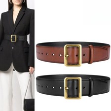 Women Simple Genuine Leather Wide Belt Versatile Waistband Buckle Adjustable 