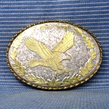 Western Eagle Belt Buckle Pressed Metal Inlay Cowboy Cowgirl Vtg 80s W  .TYC586