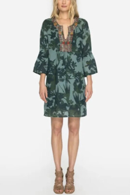 NWOT $238 Johnny Was botanic print flare-sleeve tunic dress Floral  Embroidered L | eBay