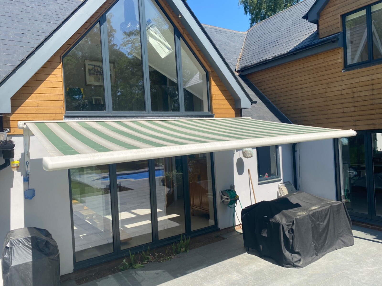 Electric Awning, Full Cassette Retractable Sun Canopy for House Green