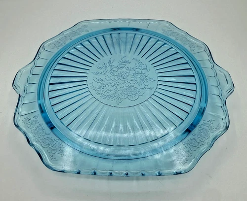 Vintage Blue Depression Glass Tray 10 Inches