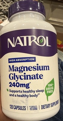 Natrol Magnesium Glycinate Supplements 240 mg - High Absorption 120 Caps 07/2027