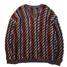 Canada Made 90's BACHRACH 3D 3D knit low gauge knit sweater L multi color cotton