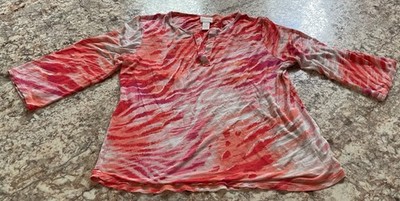 CHICO'S RED/ORANGE CASUAL KNIT 3/4SLEEVE TOP SIZE 1 (8-10)