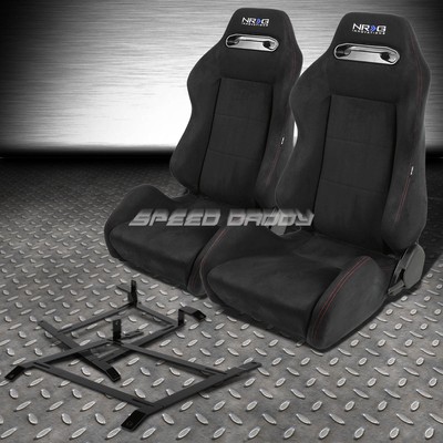 NRG BLACK SUEDE RECLINABLE RACING SEAT+LOW-MOUNT BRACKET FOR 03-09