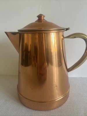VTG Tagus  Copper 8  Coffee Teapot Kettle Hinge Lid Brass Handle  Portugal