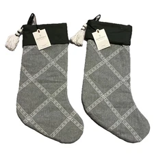 2) Matching Green Hearth & Hand with Magnolia Stockings White Lattice & Tassel