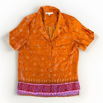 DR2 By Daniel Rainn Blouse Size S Orange Pink  Short Sleeve Button Up
