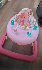 Bright Starts Pink Multicolor Baby Walker Walking Aid with Floral Animal Seat