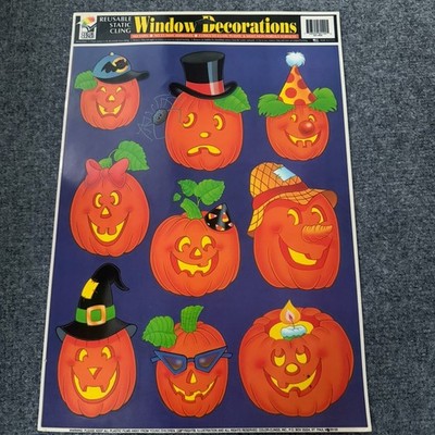 VTG Halloween Vinyl Window Color Clings Pumpkin Jack O Lanterns Made USA NEW