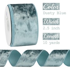 Dusty Blue Crushed Velvet Wired Ribbon, 2.5 Inch x 10 Yards  B93 