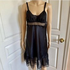 NWOT VTG Y2K Victoria  s Secret Black Slip Dress Lace Neck Inset Satin Size M