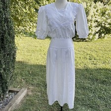 Gunne Sax Jessica McClintock Prairie Lace Dress 7 White VTG 80s Cottagecore Boho