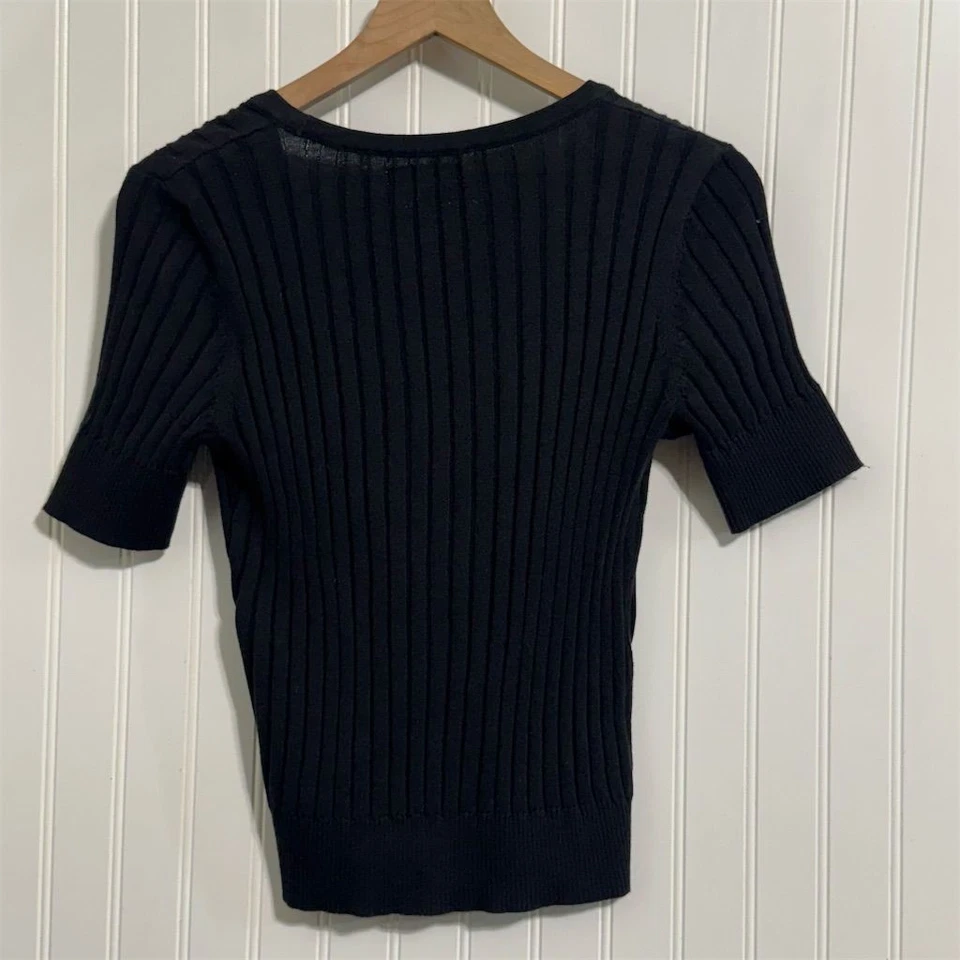 Cárdigan Van Heusen Studio Corbata Frontal XS Negro Acanalado Roseta Flor Ballet Encogerse de hombros Foto 3 de 4