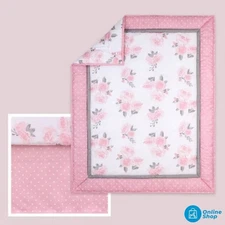 The Peanutshell Pink Floral Crib Bedding Set - 3pc