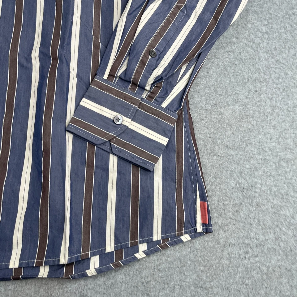 Camisa Rosa Thomas Grande Azul Rayas Abotonada Manga Larga Informal Hombre Foto 2 de 4