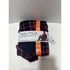 Nautica Silky Fleece Pajama Sleepwear Set Women's 2XL Plaid Red Blue 2 Piece