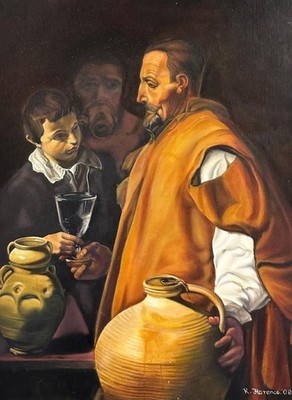Nach Diego Velazquez: Der Wasserverkäufer von Sevilla, signiert, Öl auf Leinwand