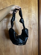 Steve Madden Black Matte Gold Hardware Logo Accent Crescent Shoulder Bag Women