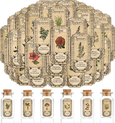 72-Piece Vintage Herb and Spice Jar Label Set for Apothecary Storage