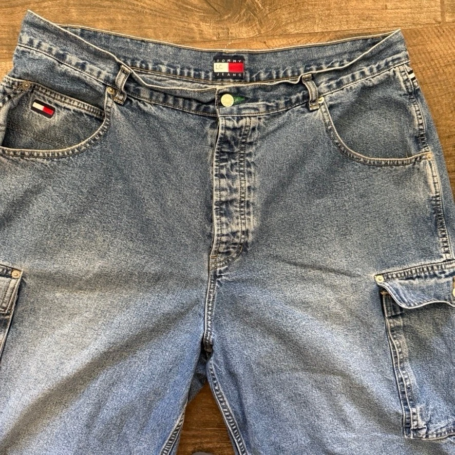 Pantalones Cortos de Jean Tommy Hilfiger Vintage Años 90 Logo Denim Carga, Azul, 40 Foto 4 de 4