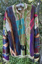 Vintage COOGI Australia 3D Multicolor Cotton Knit Sweater Large Biggie collar