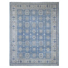 8'10"x11'6" Blue Vintage Look Kazak Geometric Design Wool Hand Knotted Rug 21489