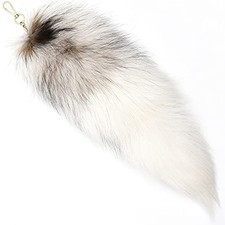 Real Fox Tail Fluffy Furry Fox Fur Tail Keychain Black Red Fox Tail Fur White