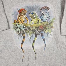 Vintage Iguanas Shirt Mens 2XL Gray Graphic Funny Lizard Trio Rasta Made In USA