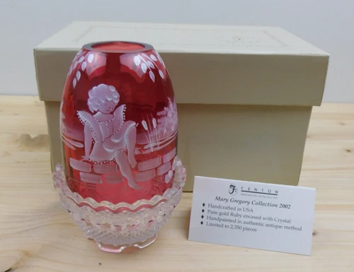Fenton Mary Gregory Ruby Red Glass Fairy Lamp Hand Painted 722/2350 Tiptoe Angel