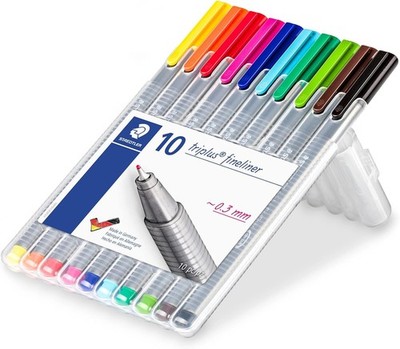 Set von 10 Triplus Fineliner Filzstifte Extra Feine Spitze 0,3mm Bunte Farben