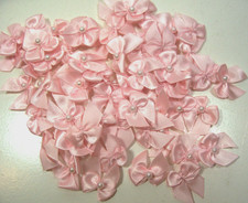 Light Pink Bow Appliques Offray Brand Satin with Pearl X 60 pieces 7/8 inch B46
